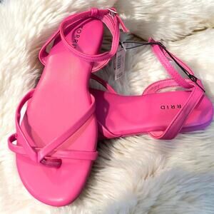 Torrid 7WW Wide Width Sexy Hot Pink Ankle Strappy Open Toe‎ Flats Sandals New